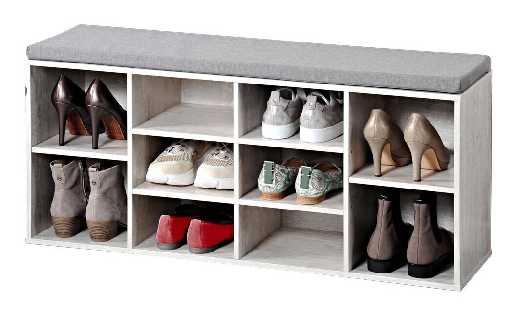 Kesper Schuhschrank mit Sitzkissen weiß Spanplatte B/H/L: ca. 29,5x48x103,5 cm