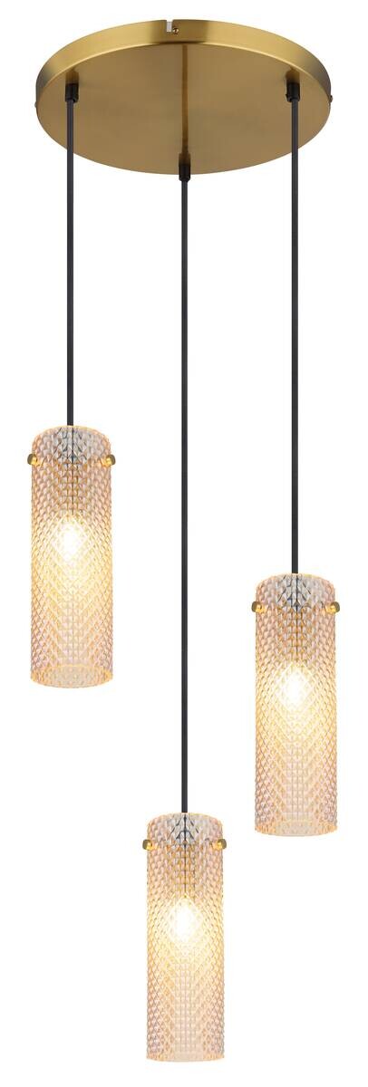 GLOBO Pendelleuchte amber gold Glas Metall H/D: ca. 120x35 cm E14 3 Brennstellen