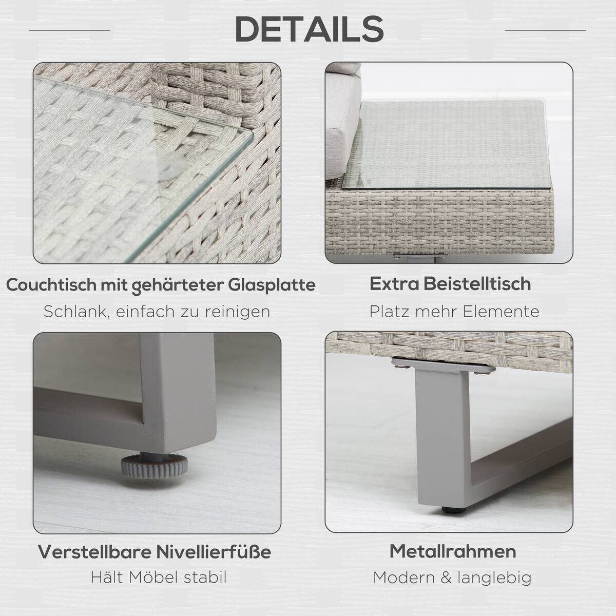 Outsunny Sitzgruppe grau Edelstahl B/H/L: ca. 69x196x59 cm