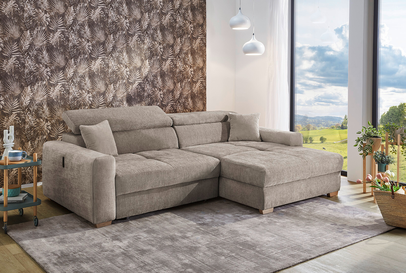 Ecksofa mit elektrischer XXL Sitztiefenverstellung taupe Flachgewebe B/H/T: ca. 277x109x187 cm Ecksofa mit elektrischer XXL Sitztiefenverstellung taupe Flachgewebe B/H/T: ca. 277x109x187 cm