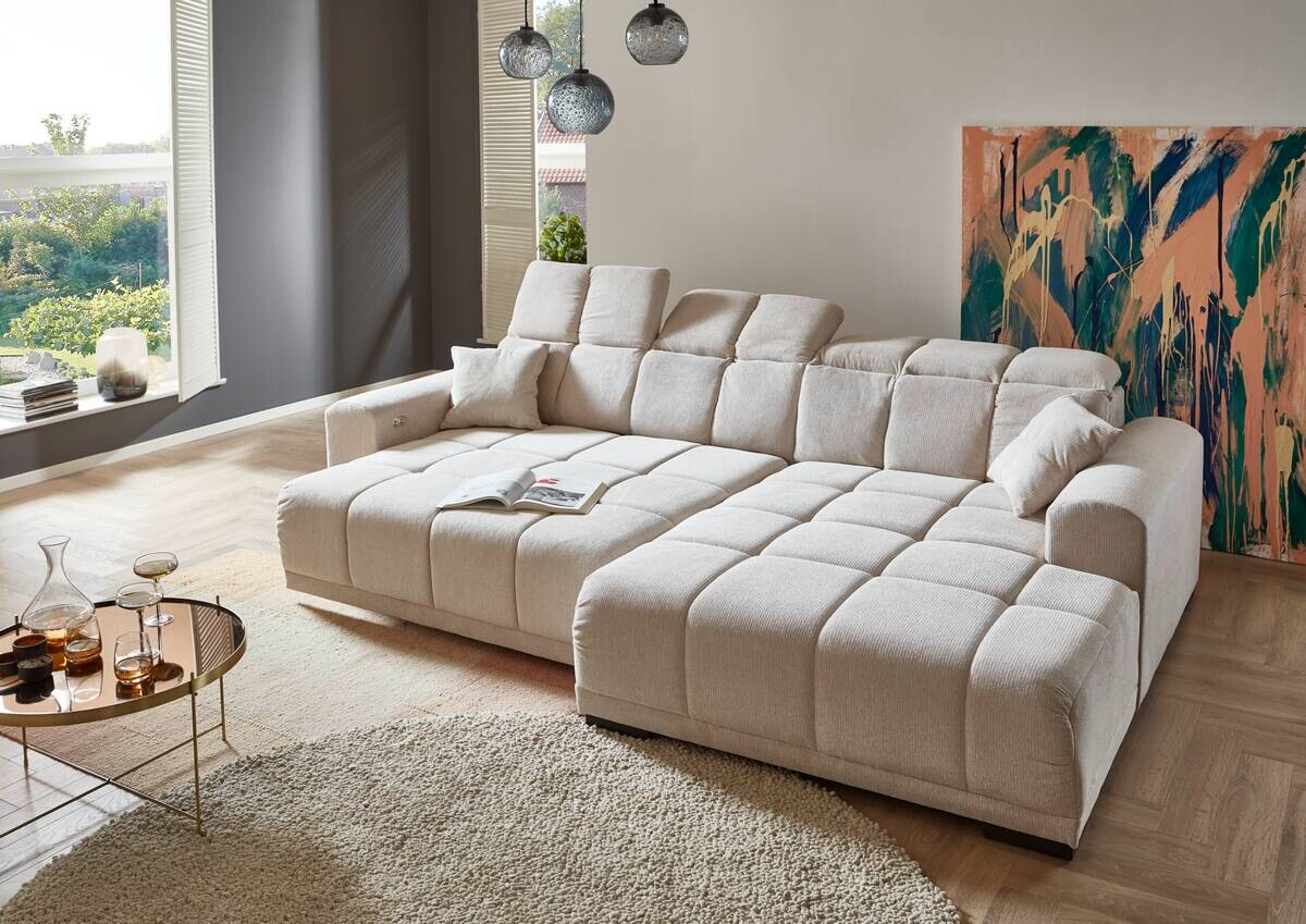 Ecksofa mit elektrischer Sitztiefenverstellung beige Microfaser B/H/T: ca. 301x113x195 cm Ecksofa mit elektrischer Sitztiefenverstellung beige Microfaser B/H/T: ca. 301x113x195 cm