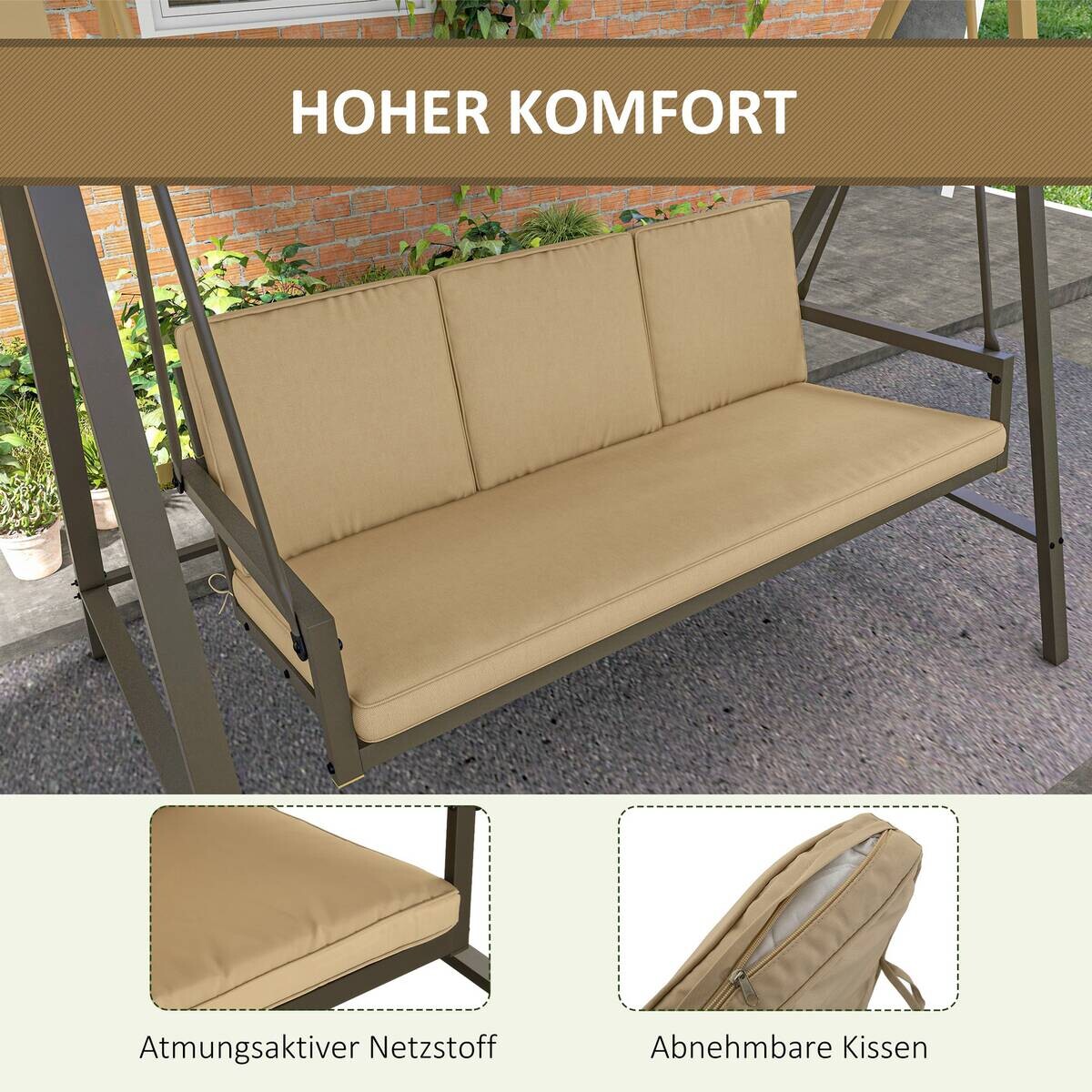 Outsunny Hollywoodschaukel beige Edelstahl B/H/L: ca. 125x200x175 cm