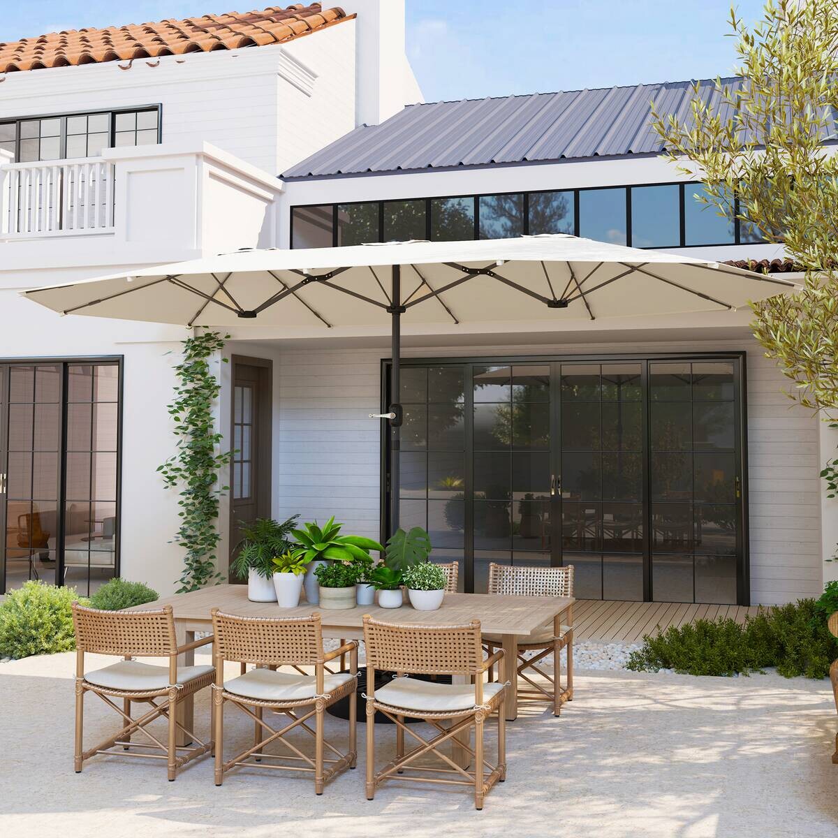 Outsunny Doppelsonnenschirm beige Stahl B/H/L: ca. 260x240x436 cm