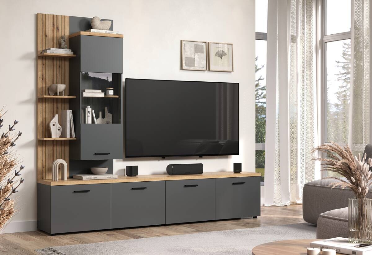 Wohnwand Baggio Eiche Evoke Coast Nachbildung anthrazit B/H/T: ca. 240x211x40 cm