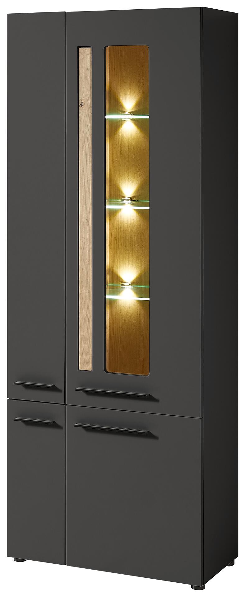 Standvitrine Loft Two Eiche Artisan Nachbildung Graphit Lacklaminat supermatt B/H/T: ca. 76x201x37 cm