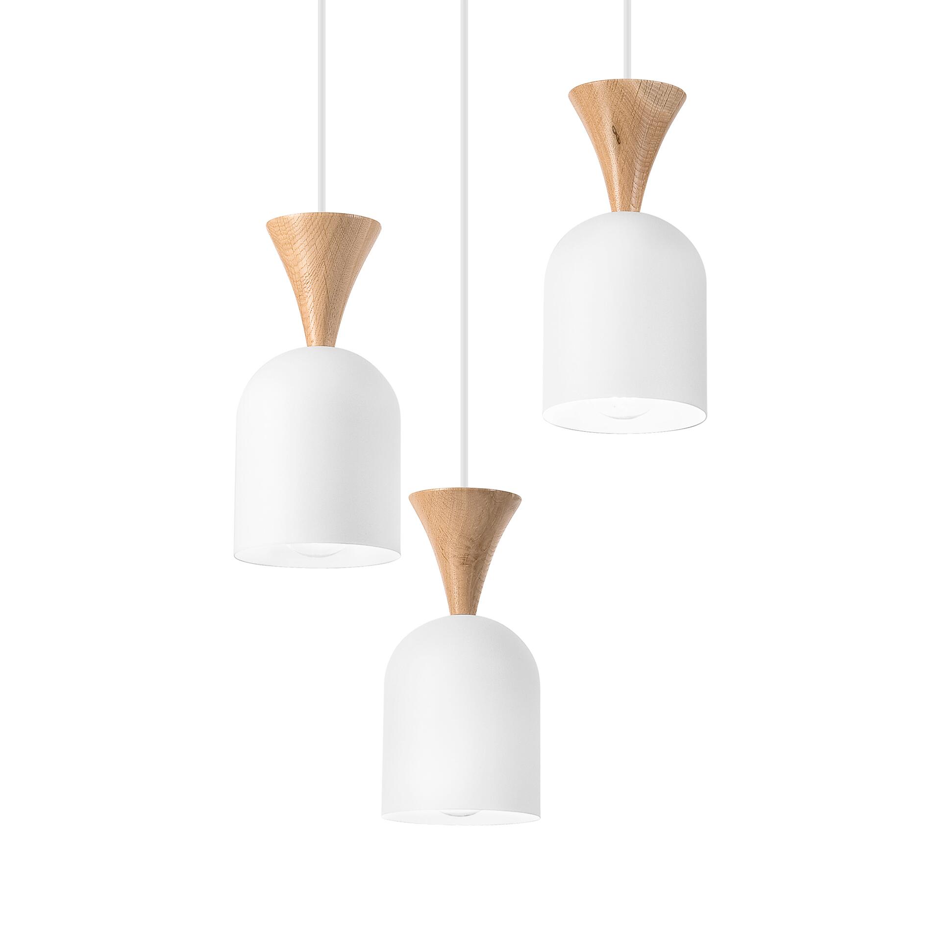 Lamkur Hängeleuchte Eiche weiß Stahl Holz B/H/L: ca. 34x100x34 cm E27 3 Brennstellen