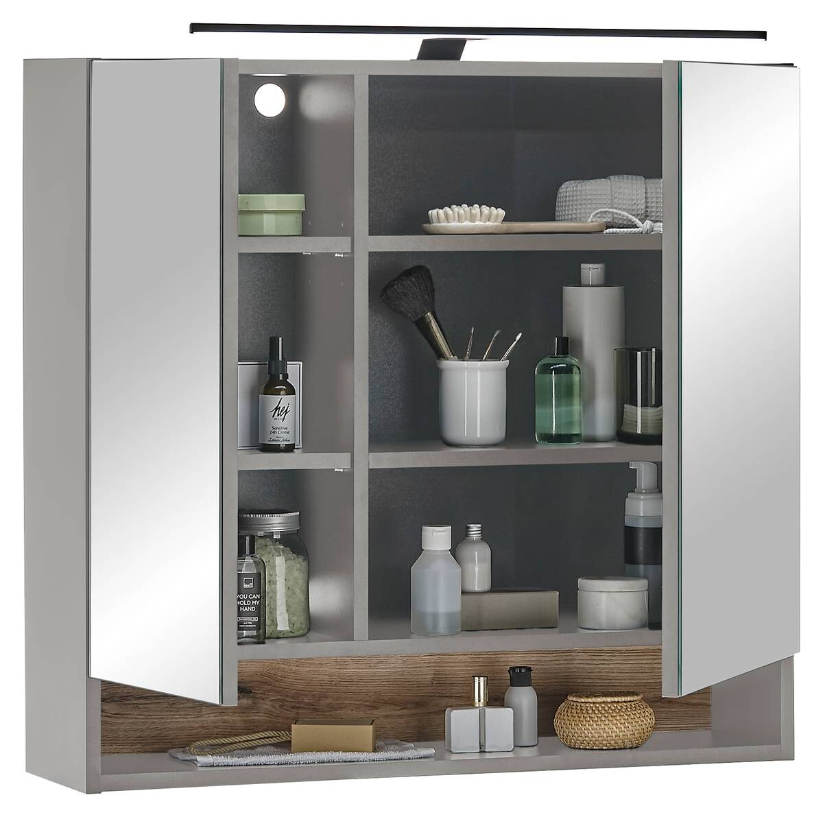 Spiegelschrank Denver grau matt Eiche Evoke Coast Nachbildung B/H/T: ca. 80x75x22 cm
