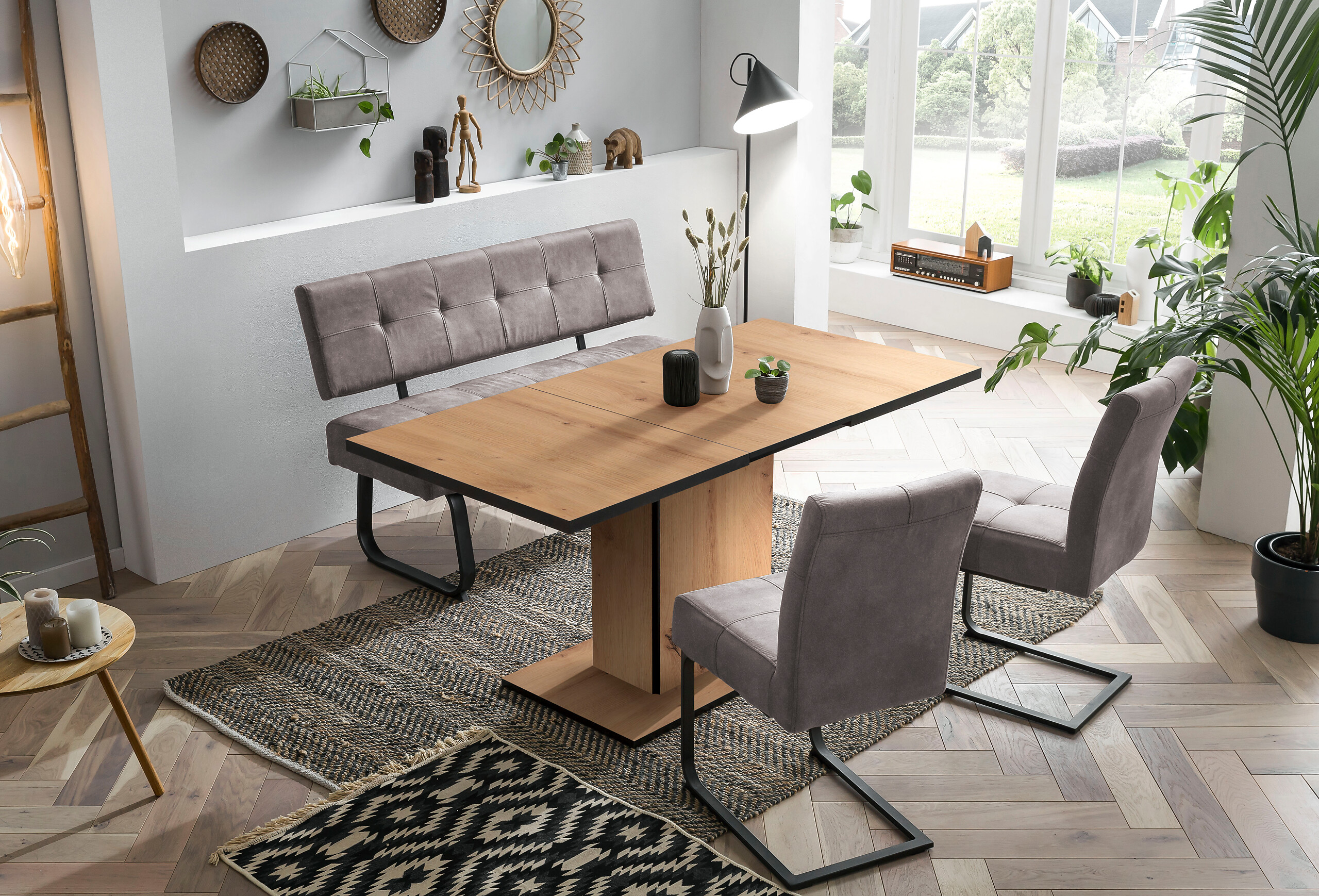 Essgruppe Luise II Eiche anthrazit Microfaser B/H/T: ca. 160x76x80 cm