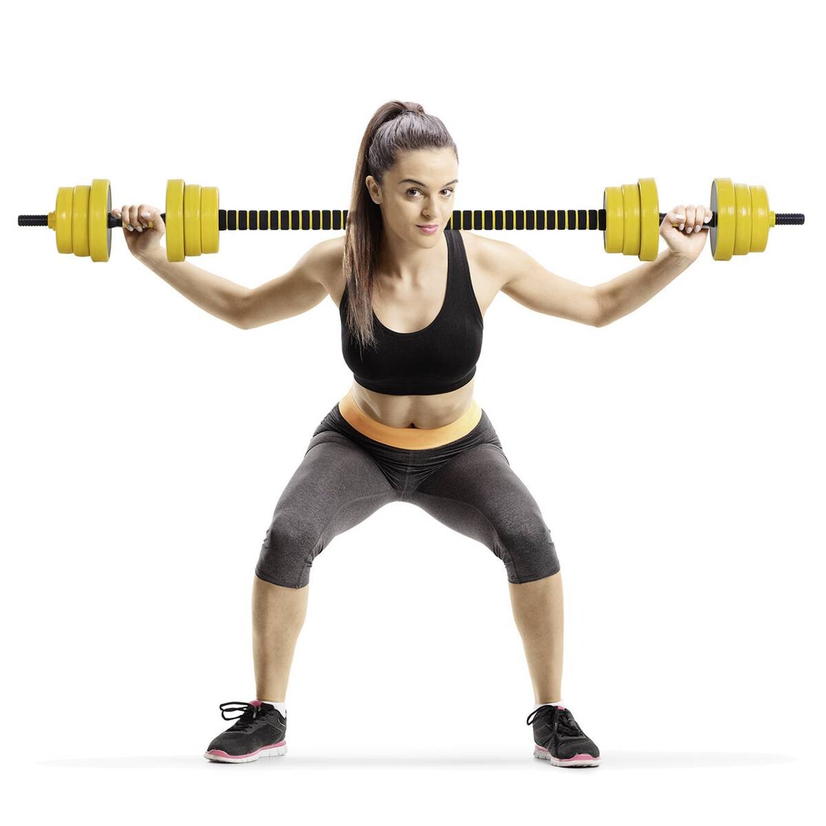 HOMCOM Hantelset 2in1 gelb Eisen B/H/L: ca. 19,5x19,5x152 cm