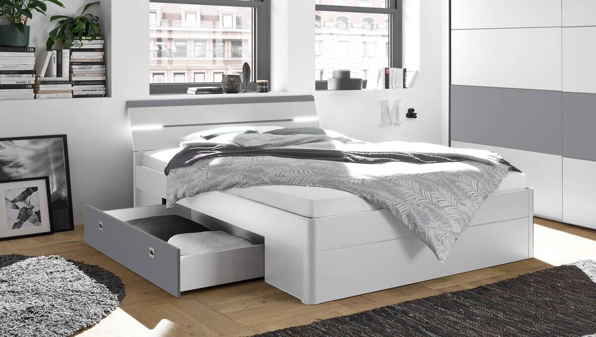 Bettanlage Mars weiß Arktisgrau B/H/T: ca. 185x97x205 cm Liegefläche B/L: ca. 180x200 cm