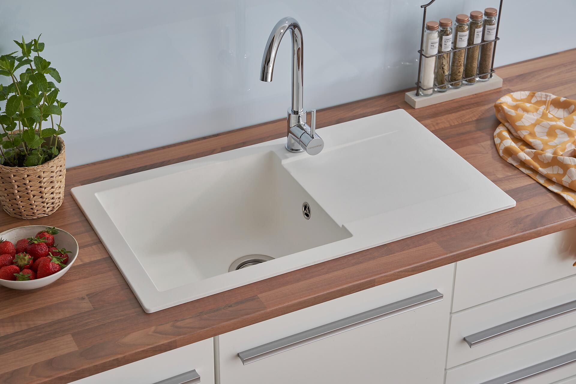 Respekta Einbauspüle Denver 78 x 44 W weiß Mineralite B/H/T: ca. 78x17x43,5 cm