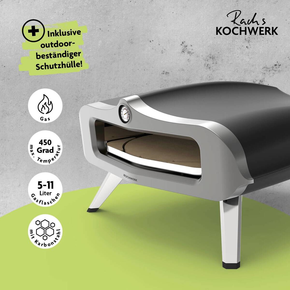 Rachs KOCHWERK Gas-Pizzaofen silber Edelstahl B/H/L/D: ca. 61,5x32x70,5x55 cm