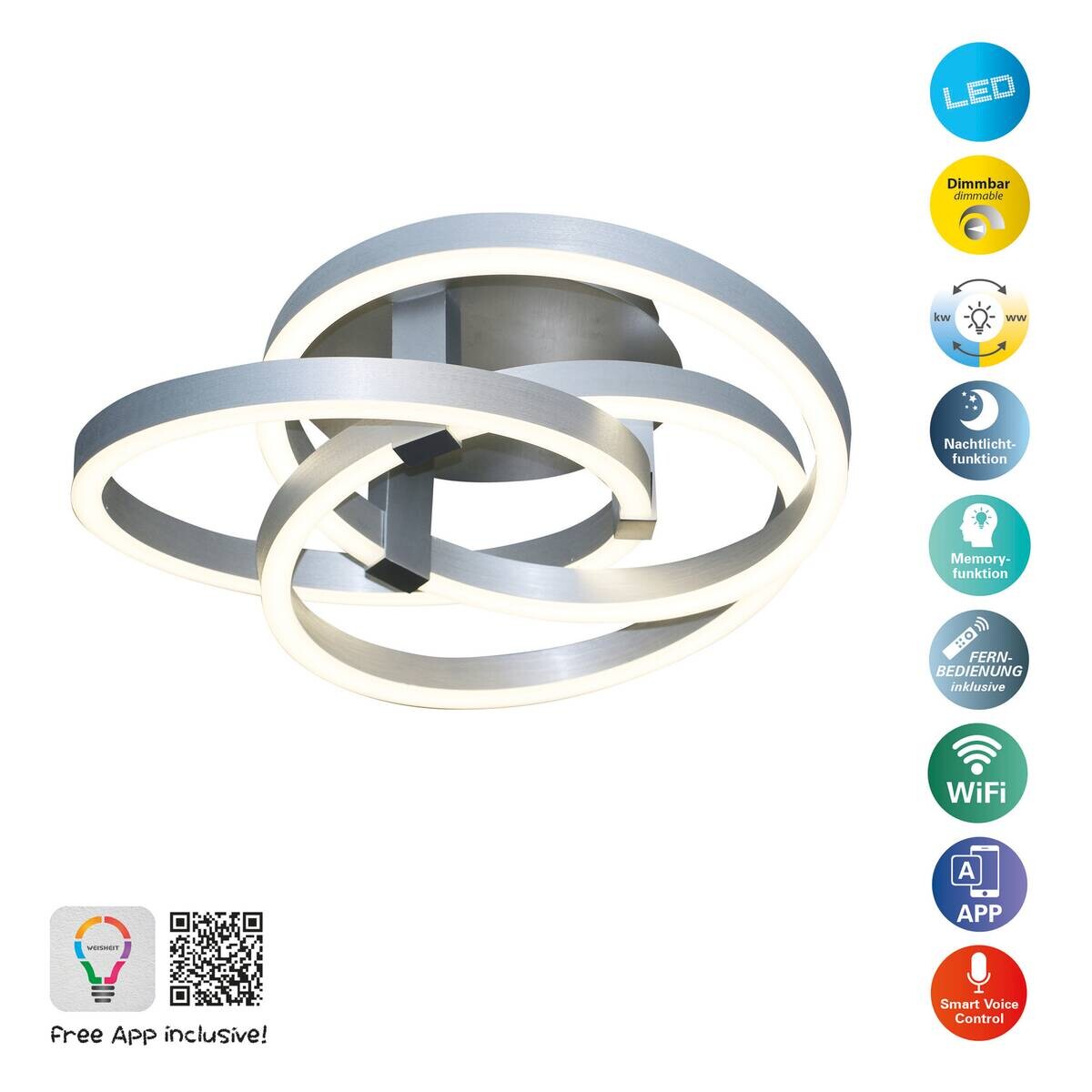 Näve Leuchten Deckenleuchte 1356260 Alu Metall Kunststoff B/H/T: ca. 58x18x58 cm null 1 Brennstellen