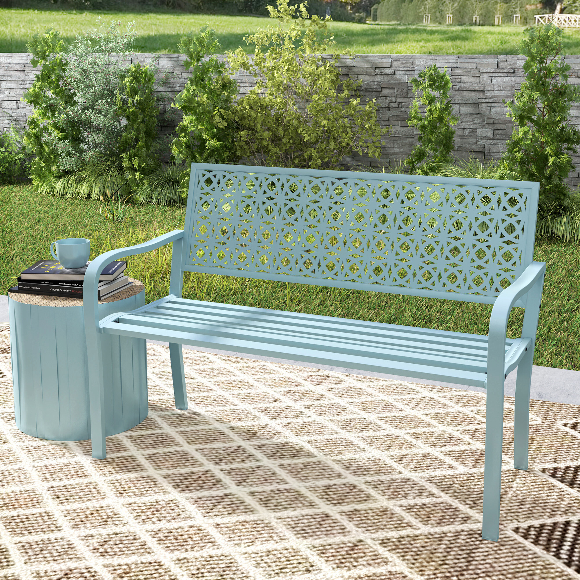 Outsunny Gartenbank blau Stahl B/H/L: ca. 63x85x127 cm