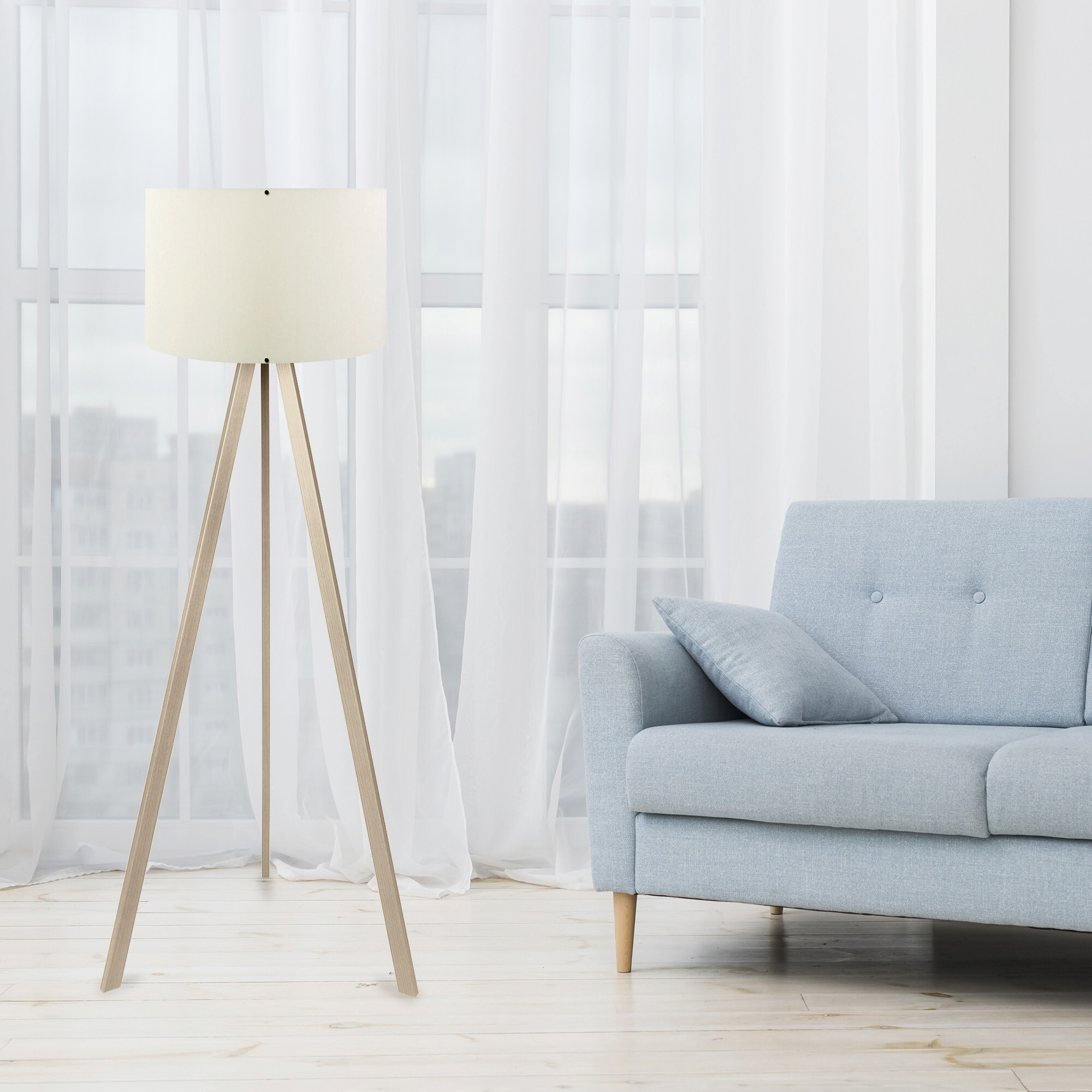 Opviq Stehleuchte AYD-1524 creme Eiche PVC B/H/T/L/D: ca. 38x140x38x38x38 cm E27 1 Brennstellen