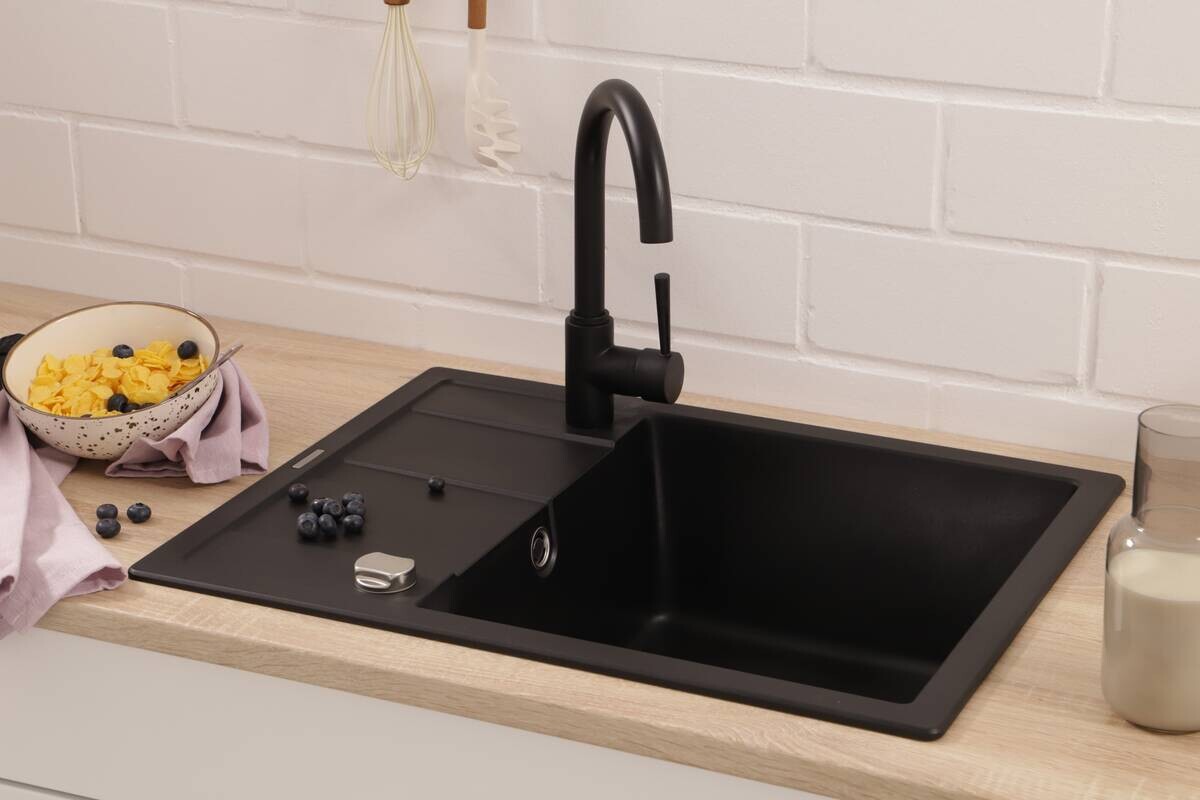 Respekta Einbauspüle Nashville schwarz Granit B/H/T: ca. 65x195x50 cm