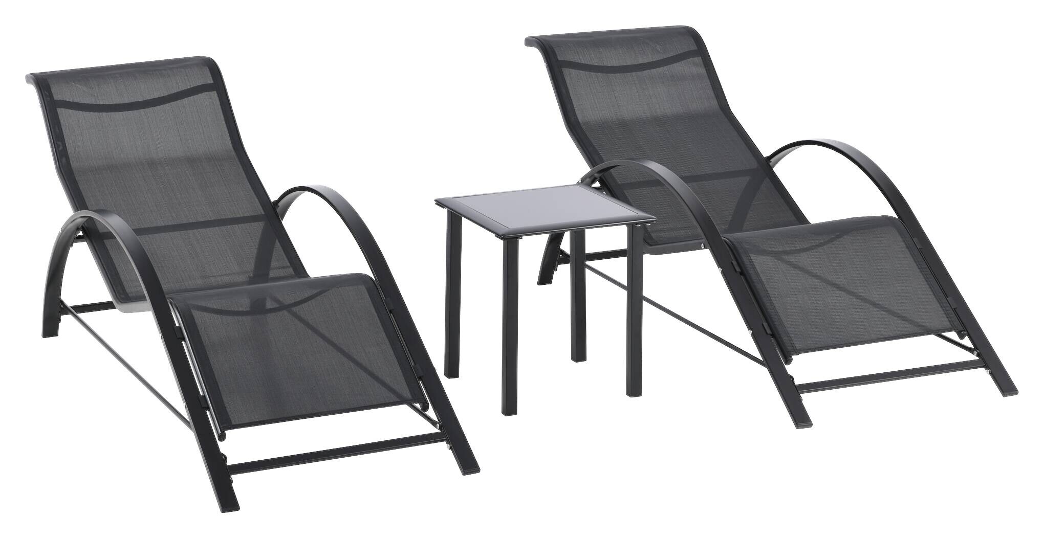 Outsunny Gartenliege-Set mit Tisch schwarz Netzstoff B/H/L: ca. 169x66x59 cm