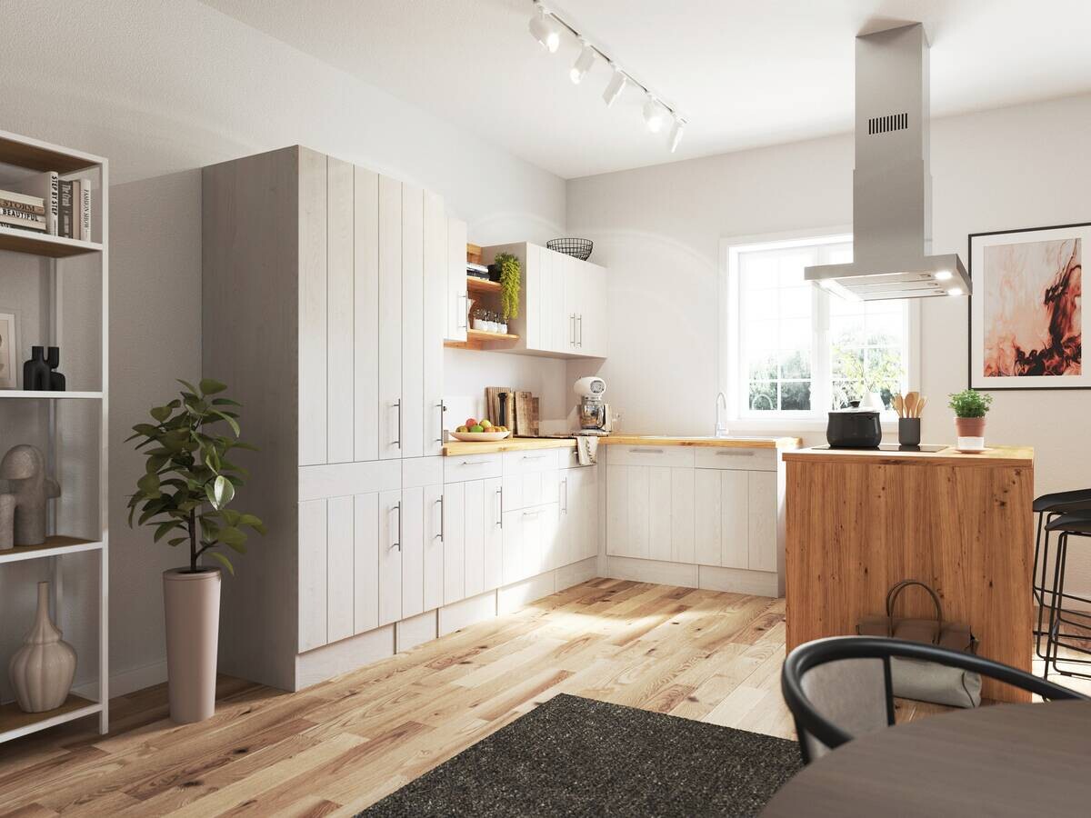 Respekta Winkelküche Anton weiß Lärche Nachbildung B/H/T: ca. 310x211x172 cm