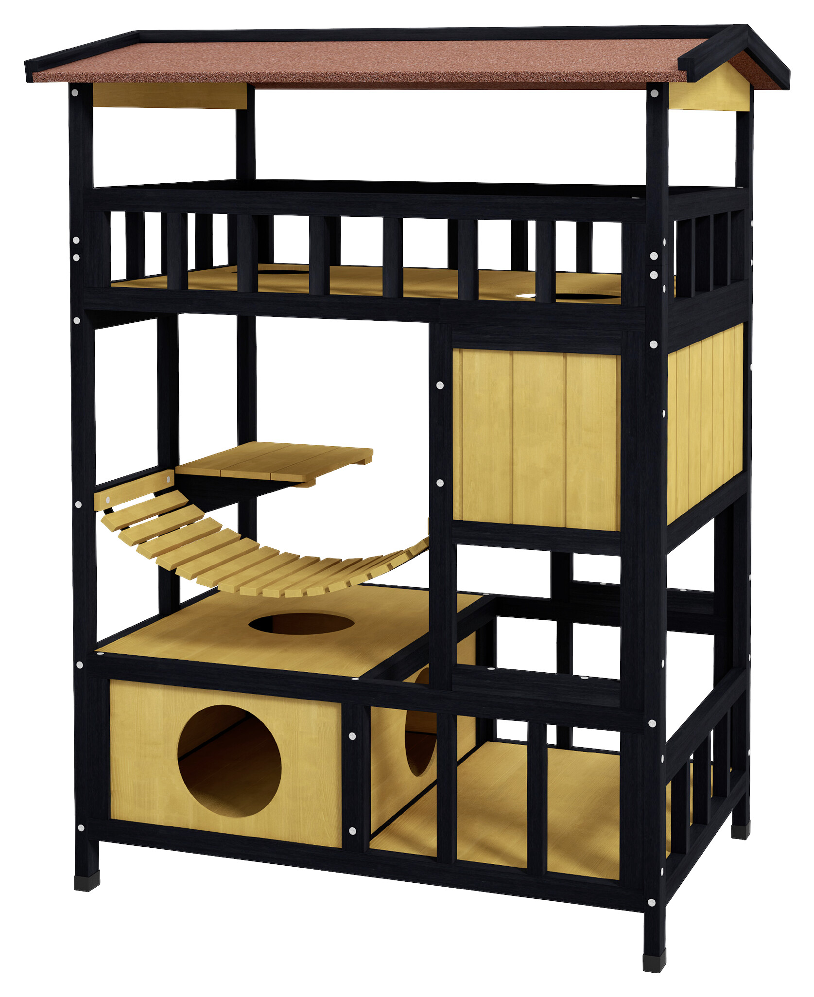 PawHut Katzenhaus gelb Kiefer B/H/L: ca. 60x116x84 cm