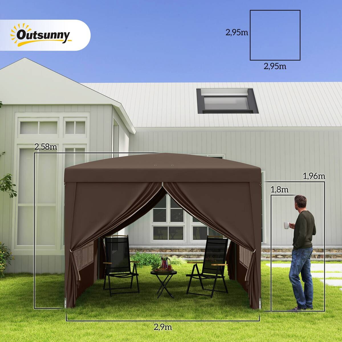 Outsunny Pavillon kaffee Polyester B/H/L: ca. 295x258x295 cm