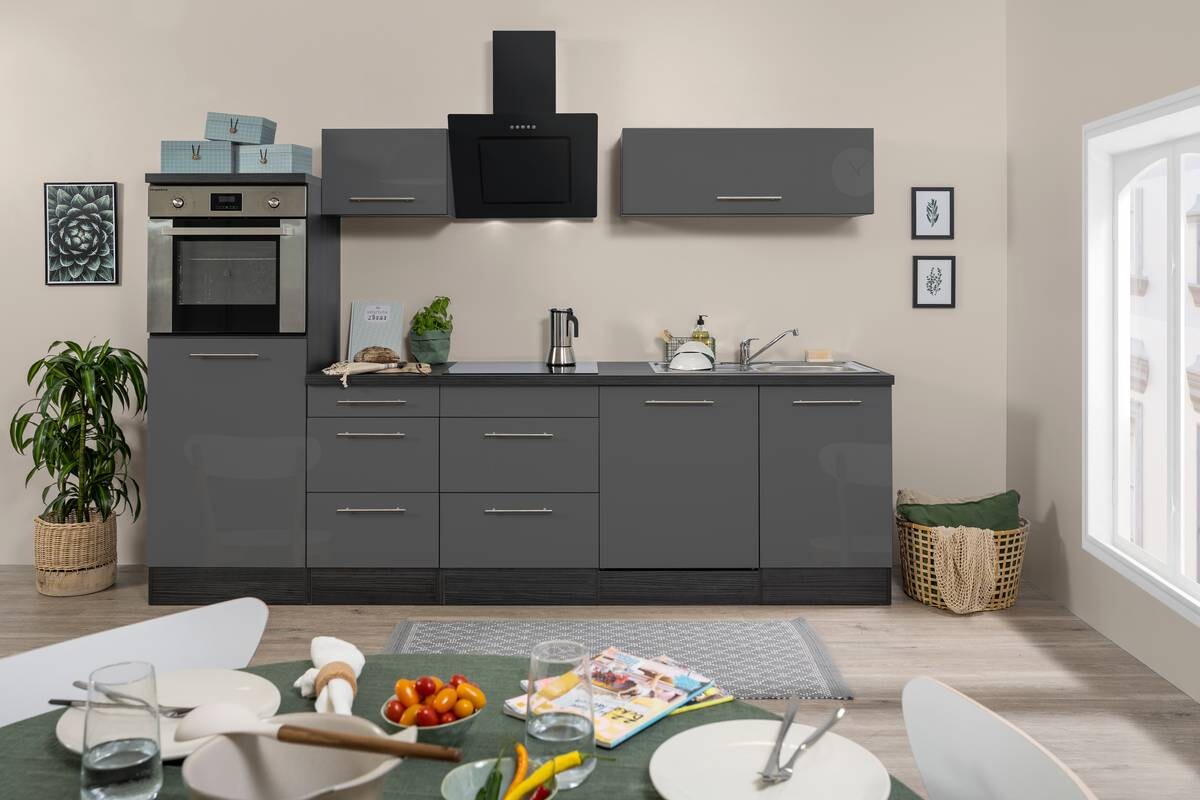 Respekta Küchenblock Amanda grau Hochglanz B/H/T: ca. 280x200x60 cm