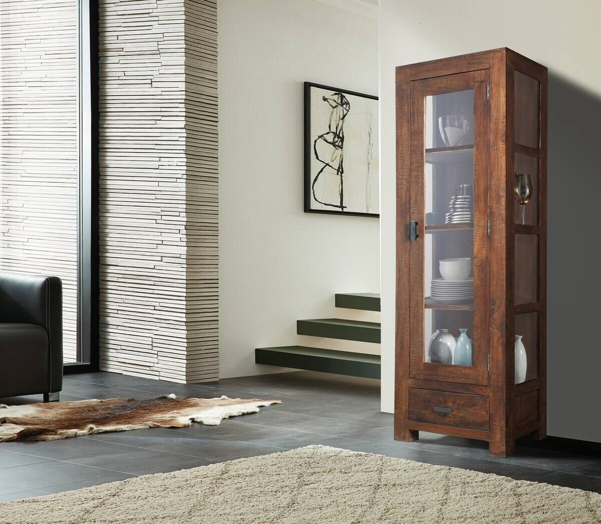 Vitrine Genua Akazie dunkel B/H/T: ca. 50x175x40 cm