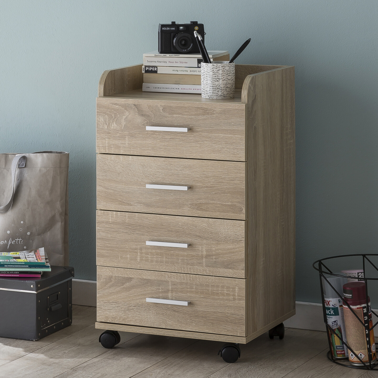 Rollcontainer braun Spanplatte B/H/T: ca. 40x70,5x33 cm