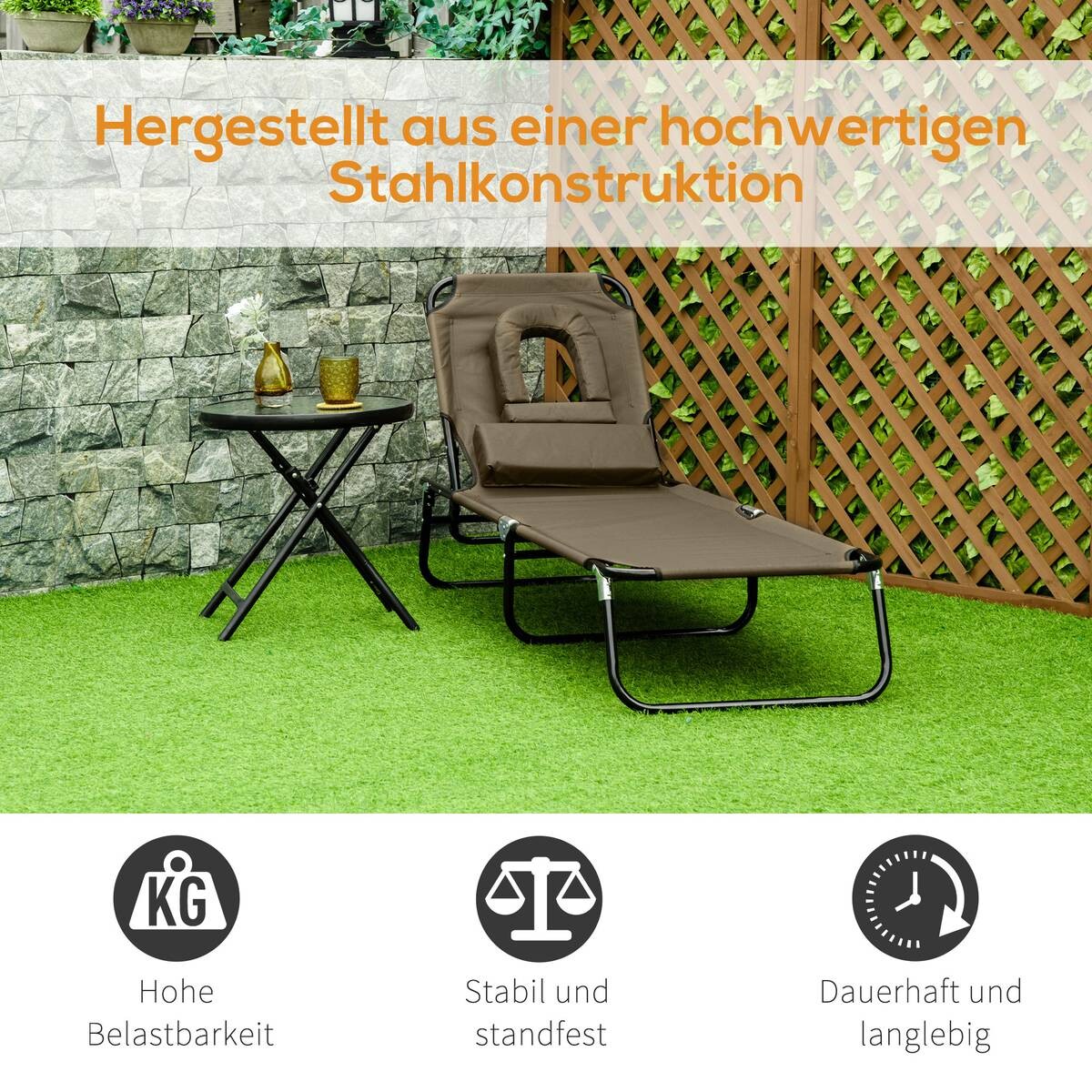 Outsunny Gartenliege mit Gesichtsöffnung braun Metall B/H: ca. 56x28 cm
