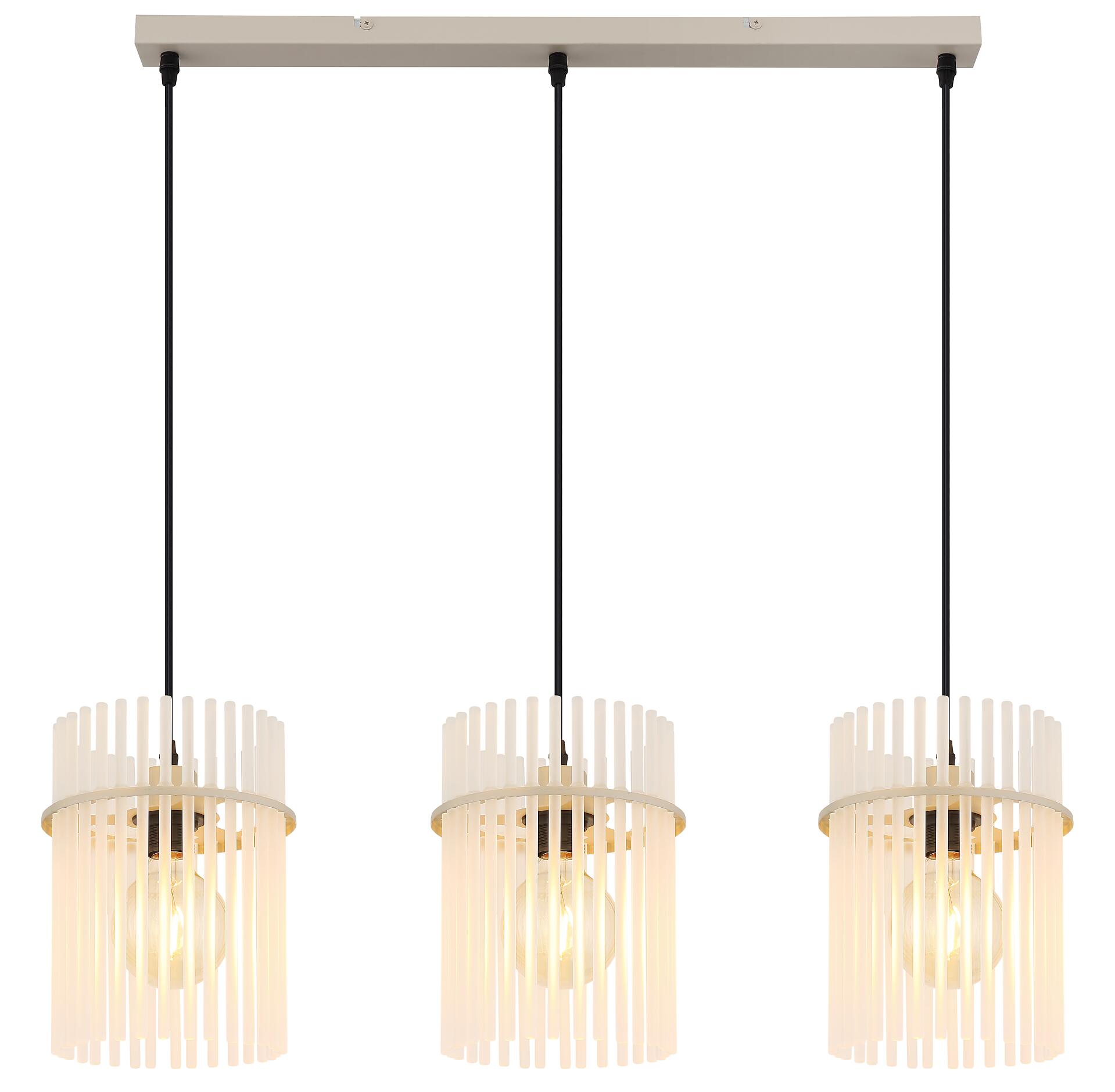 GLOBO Pendelleuchte sand Metall Glas B/H/T: ca. 80x140x20 cm E27 3 Brennstellen