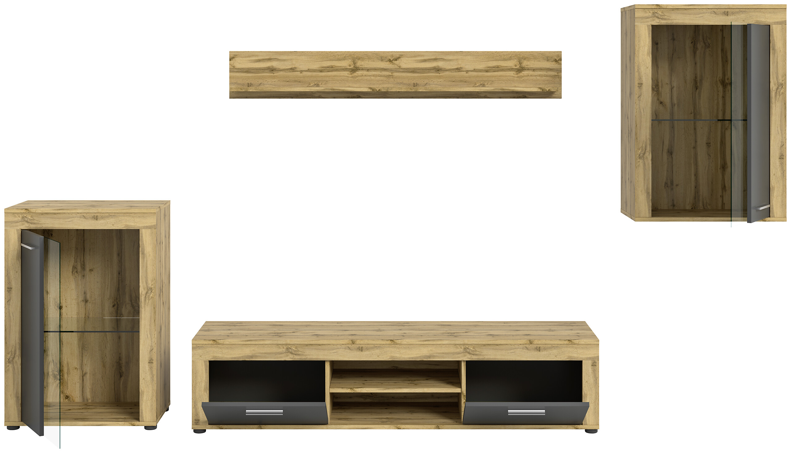 Wohnwand Jam Eiche Wotan Nachbildung grau B/H/T: ca. 310x169x35 cm