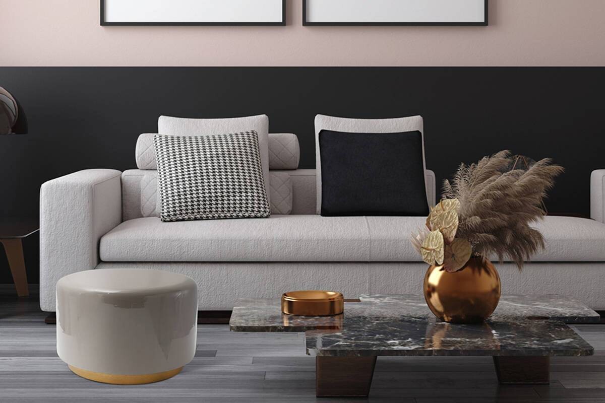 360 Living Hocker Artisse 251 grau gold Metall H/D: ca. 43x51,5 cm