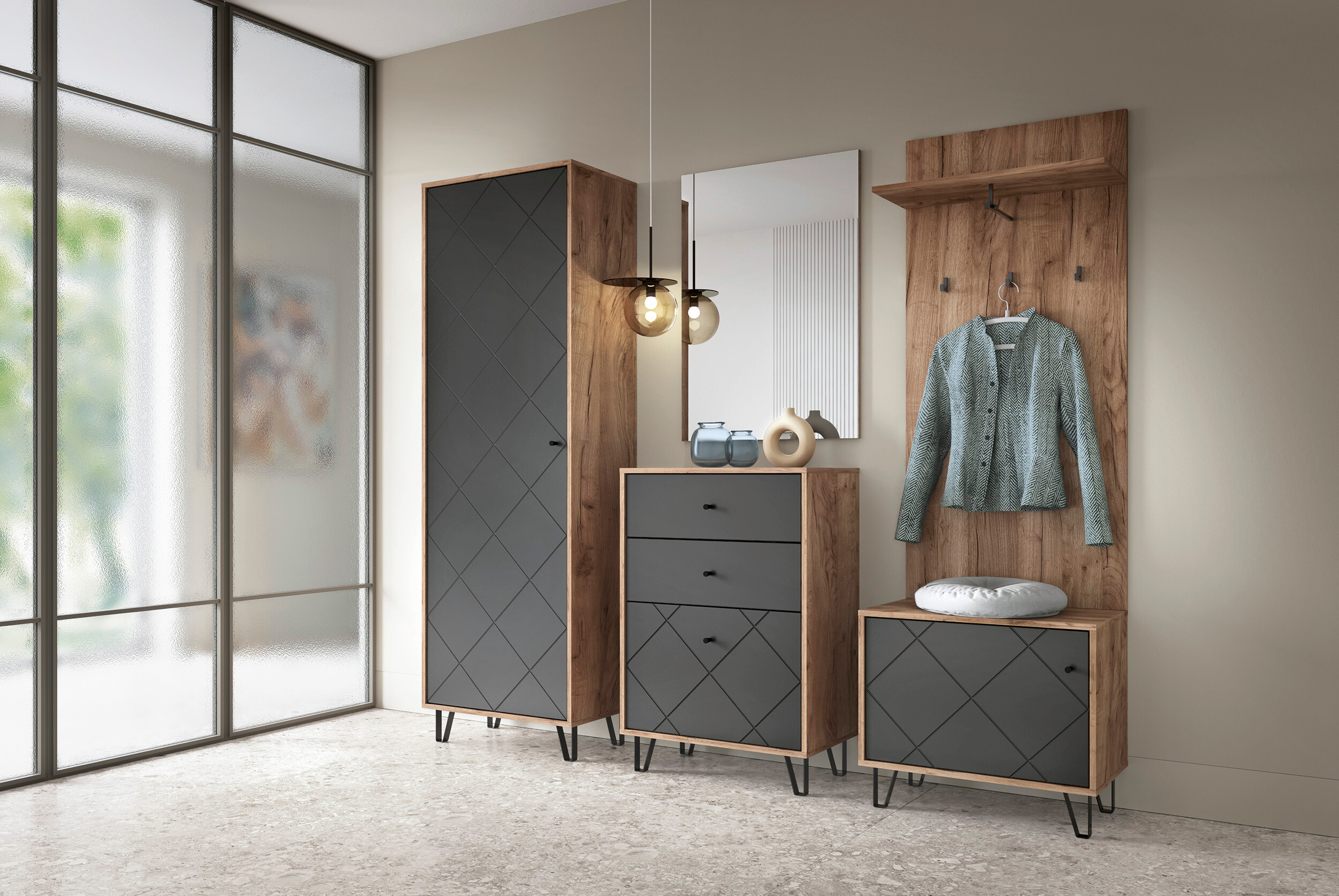 Kommode BILBAO Eiche Tabak Nachbildung anthrazit B/H/T: ca. 63,4x95,5x40 cm Kommode BILBAO Eiche Tabak Nachbildung anthrazit B/H/T: ca. 63,4x95,5x40 cm