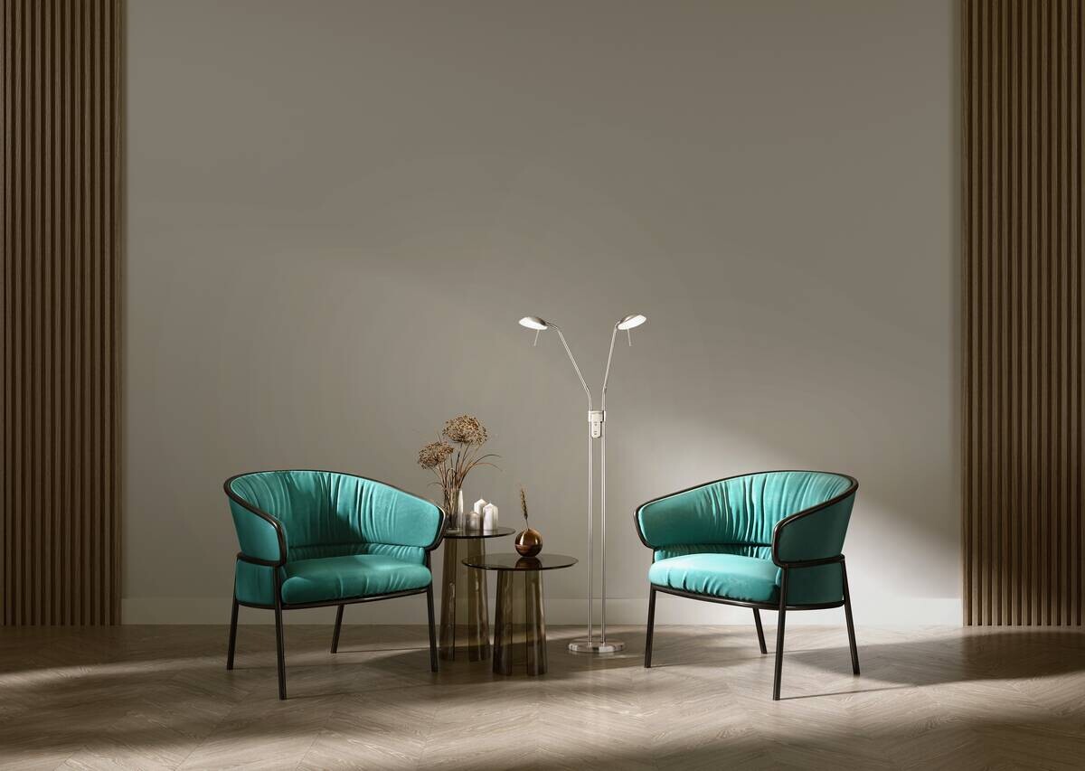 Fischer & Honsel LED-Stehleuchte 40074 nickel matt weiß Glas Metall H/D: ca. 160x26 cm 2 Brennstellen