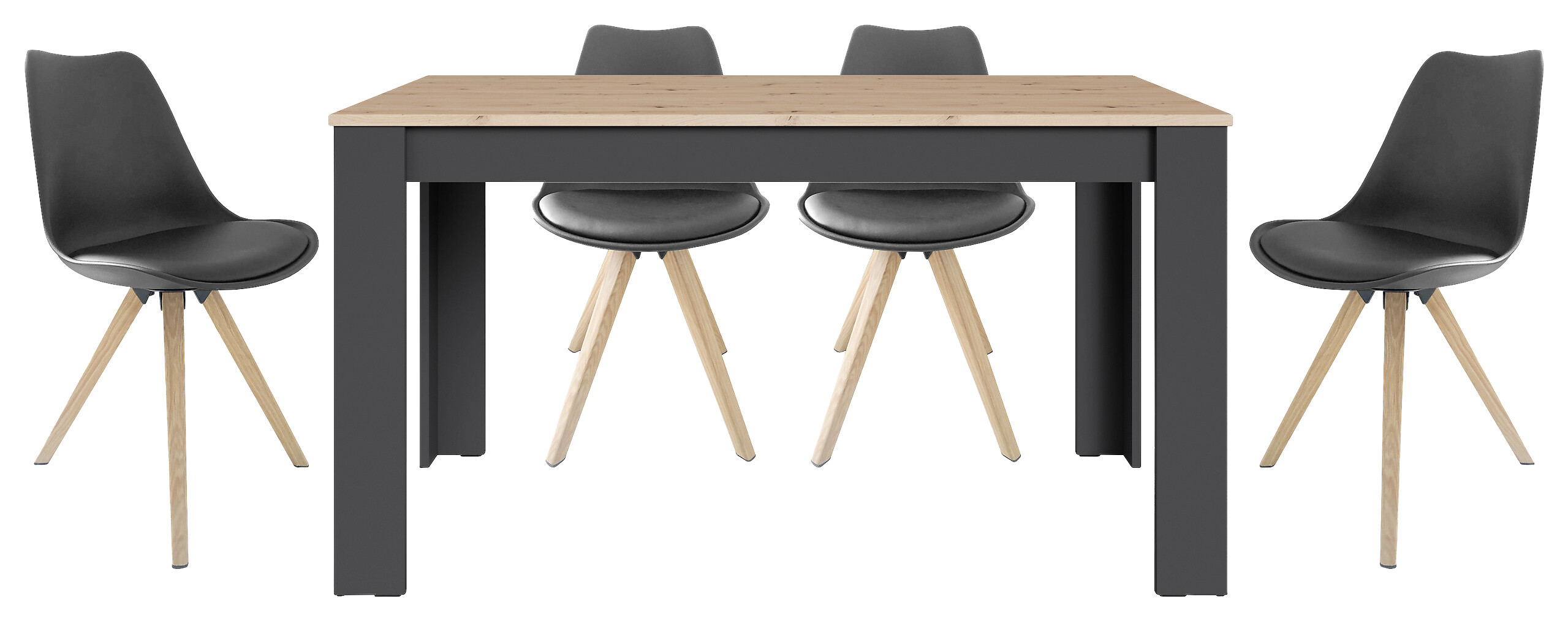 Tischgruppe KIRA anthrazit Eiche schwarz B/H/T: ca. 140x75x80 cm