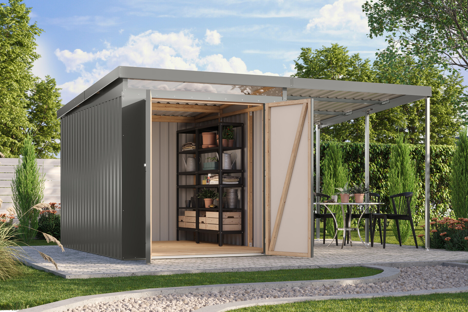 Karibu Gartenhaus IIndra 2,5 grau B/H/T: ca. 206x213x289 cm