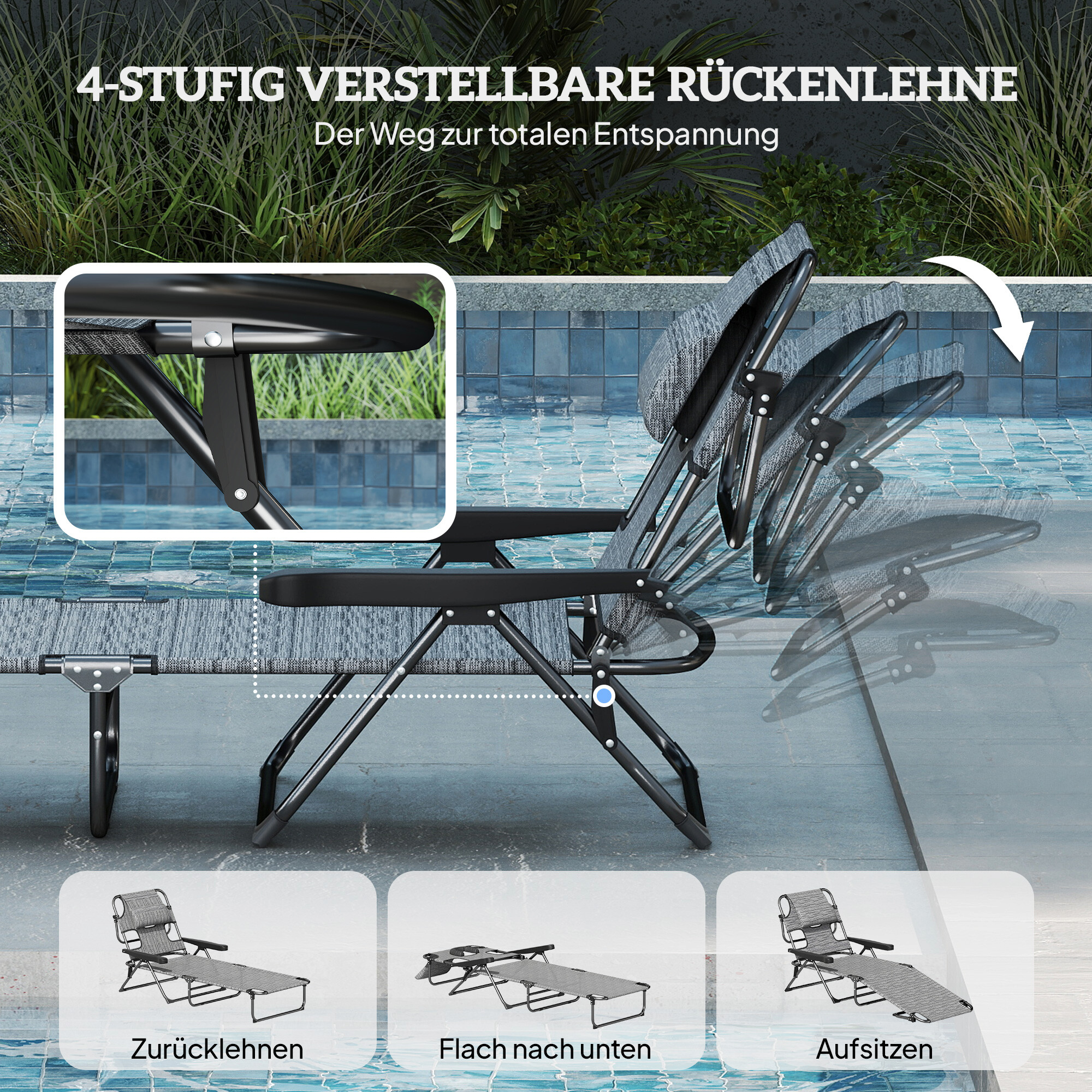 Outsunny Sonnenliege grau Polyester B/H/L: ca. 72x31x194 cm