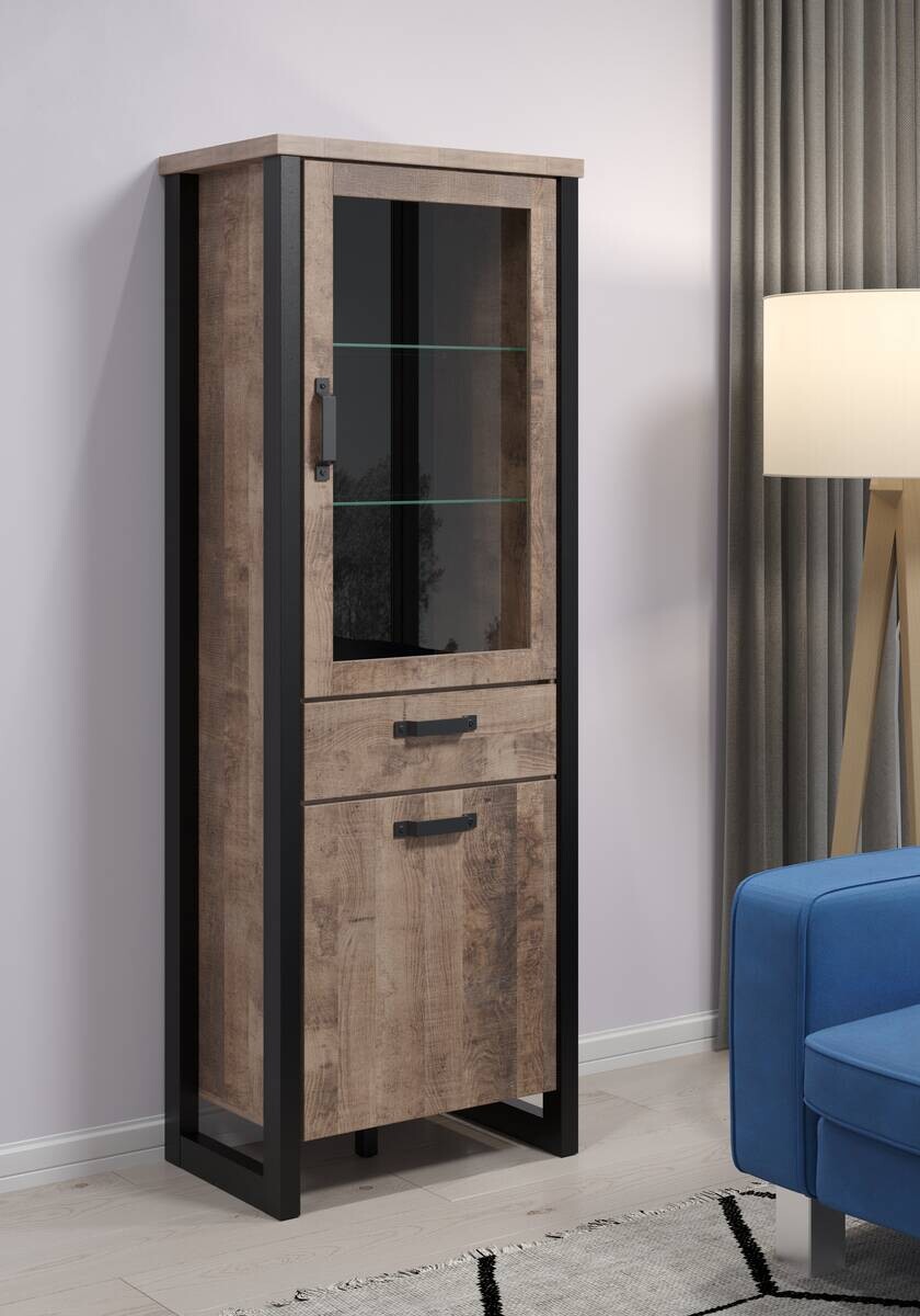 Standvitrine Emile Eiche Tabak Nachbildung B/H/T: ca. 70x195x45 cm