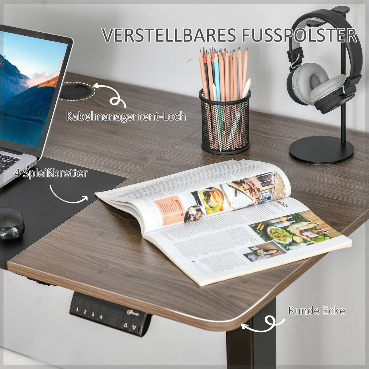 Schreibtisch 920-071V90BK natur Holz Nachbildung schwarz B/H/T: ca. 140x116x70 cm