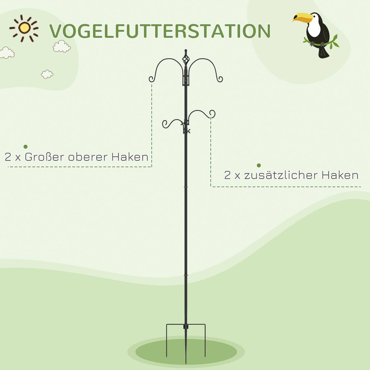 PawHut Vogelfutterstation schwarz Stahl B/H/L: ca. 54,5x208x54,5 cm