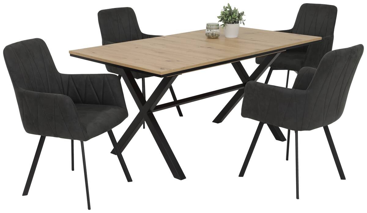 Esstisch KARINA Eiche Artisan Nachbildung schwarz pulverbeschichtet B/H/T: ca. 160x76x90 cm