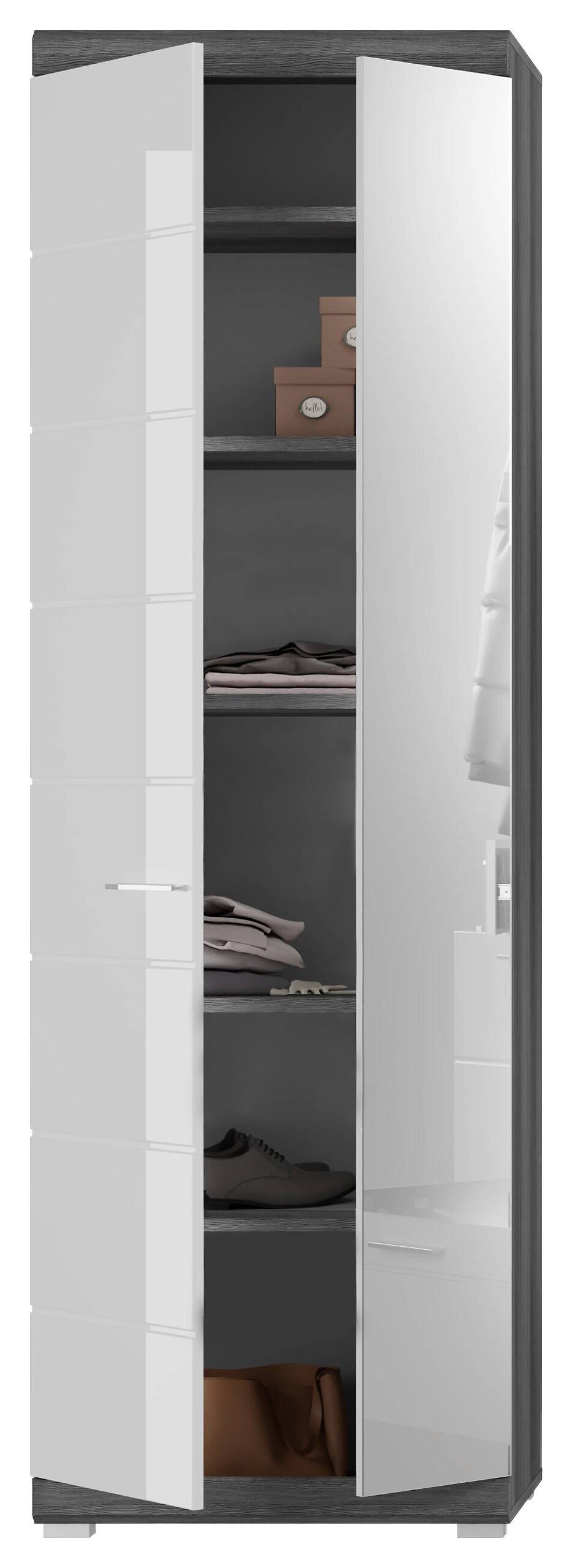 Garderobenschrank SCOUT Rauchsilber Nachbildung weiß Hochglanz B/H/T: ca. 62x197x37 cm