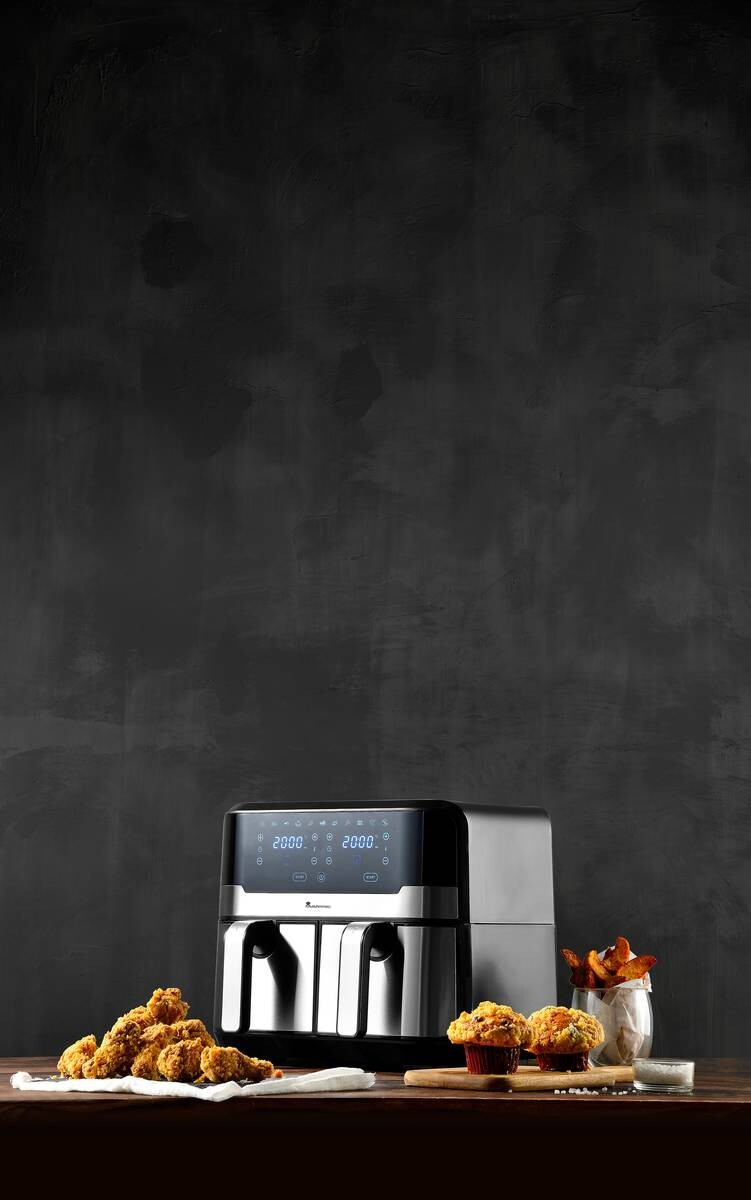 MASTERPRO Heißluftfritteuse Doppelbehälter BGMP-9178-BK silber Metall B/H/T: ca. 45x35,5x38 cm ca. 9 l MASTERPRO Heißluftfritteuse Doppelbehälter BGMP-9178-BK silber Metall B/H/T: ca. 45x35,5x38 cm ca. 9 l