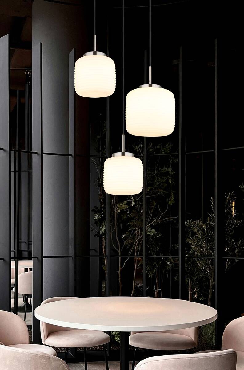 GLOBO Pendelleuchte Opal schwarz nickel matt Glas Metall H/D: ca. 130x52,5 cm 3.0 Brennstellen