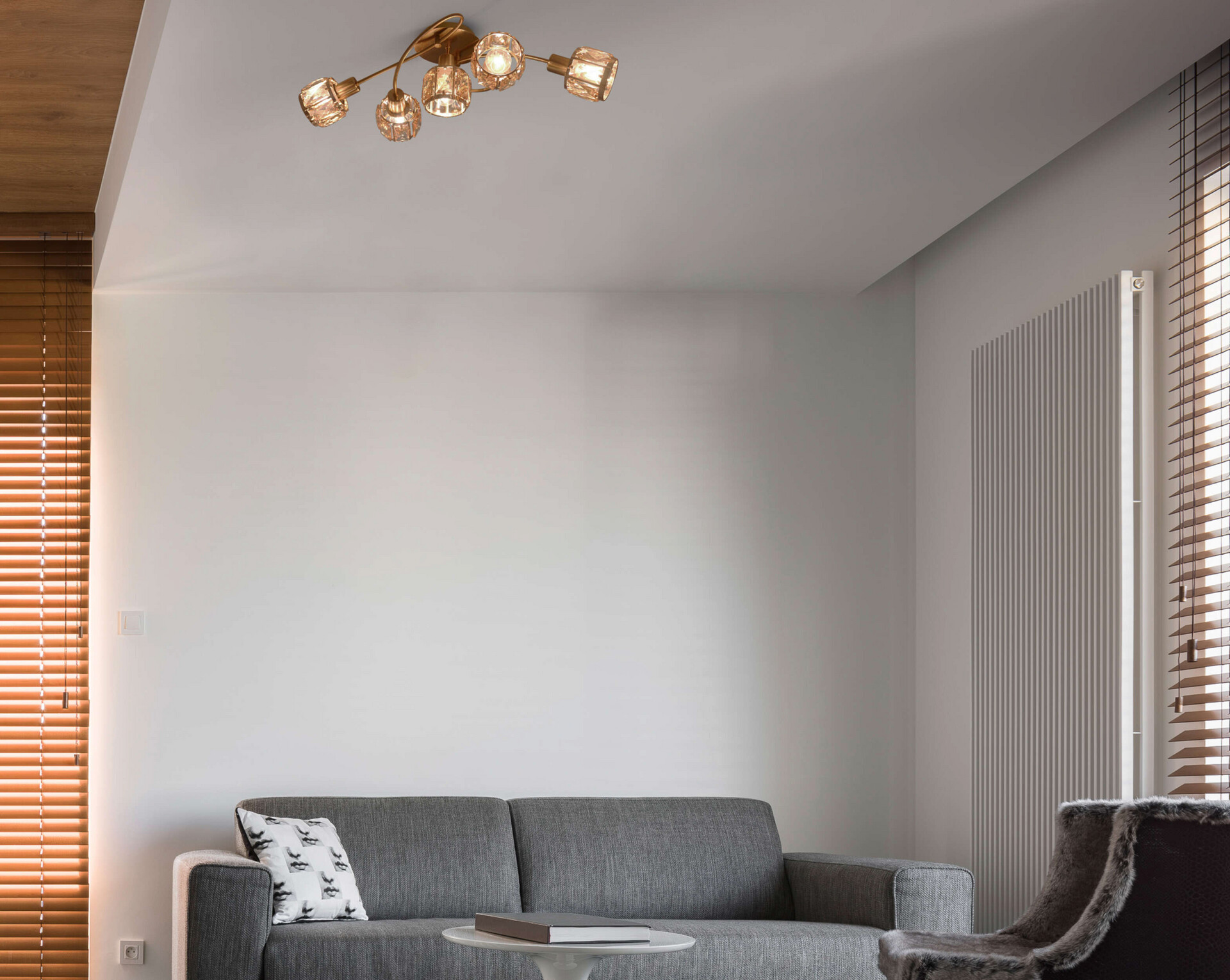 Näve Leuchten Deckenleuchte 1281050 stahlfarbig Glas Metall B/H/T: ca. 36x21x61 cm E14 5 Brennstellen