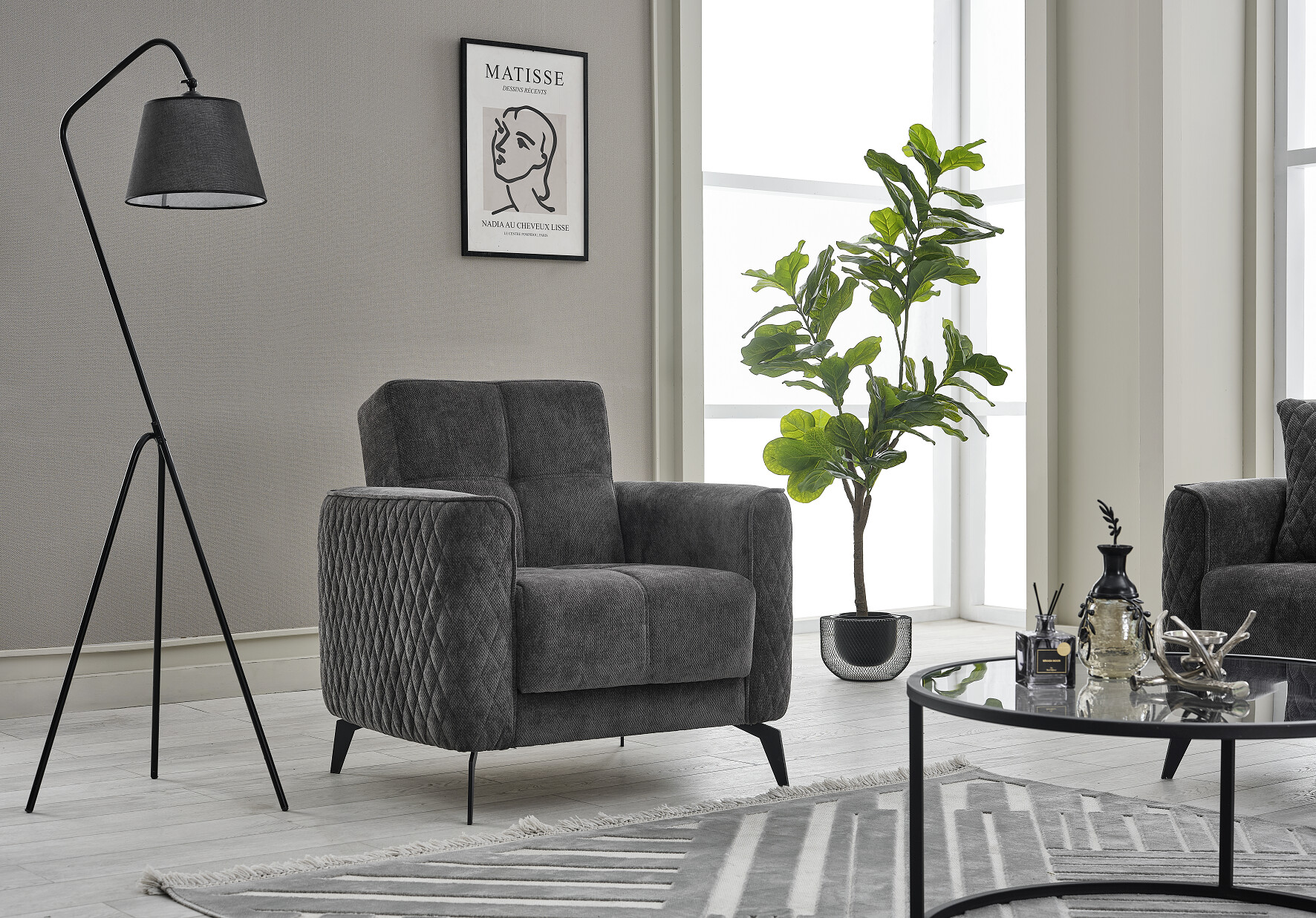 Sofa 3-2-1 Lendor grau Webstoff