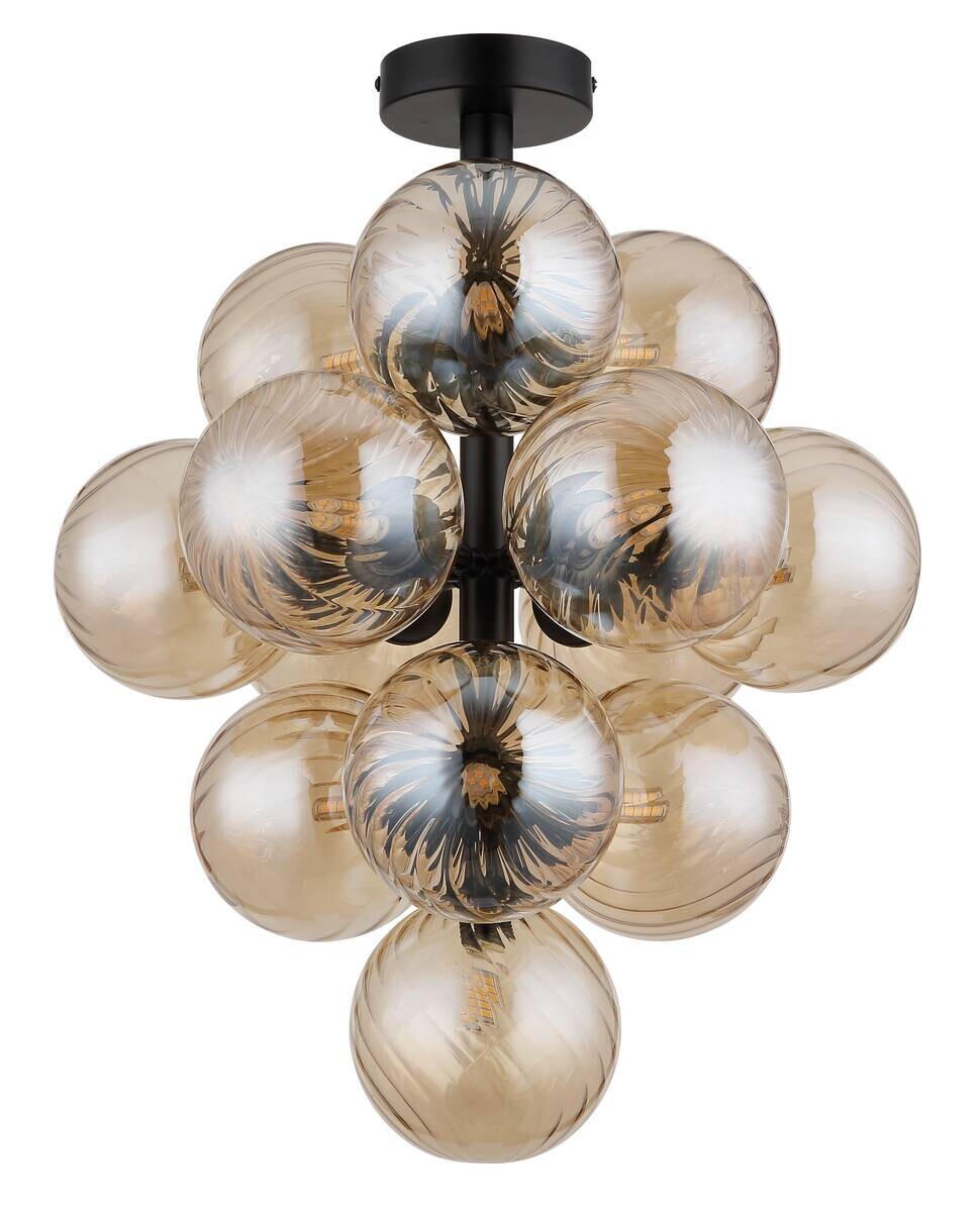 GLOBO LED-Deckenleuchte schwarz amber Metall Glas H/D: ca. 50x39,5 cm 13 Brennstellen