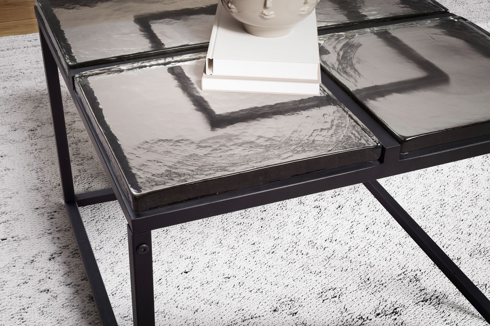 Wohnling Couchtisch klar schwarz Glas Metall B/H/T: ca. 58x43,5x58 cm