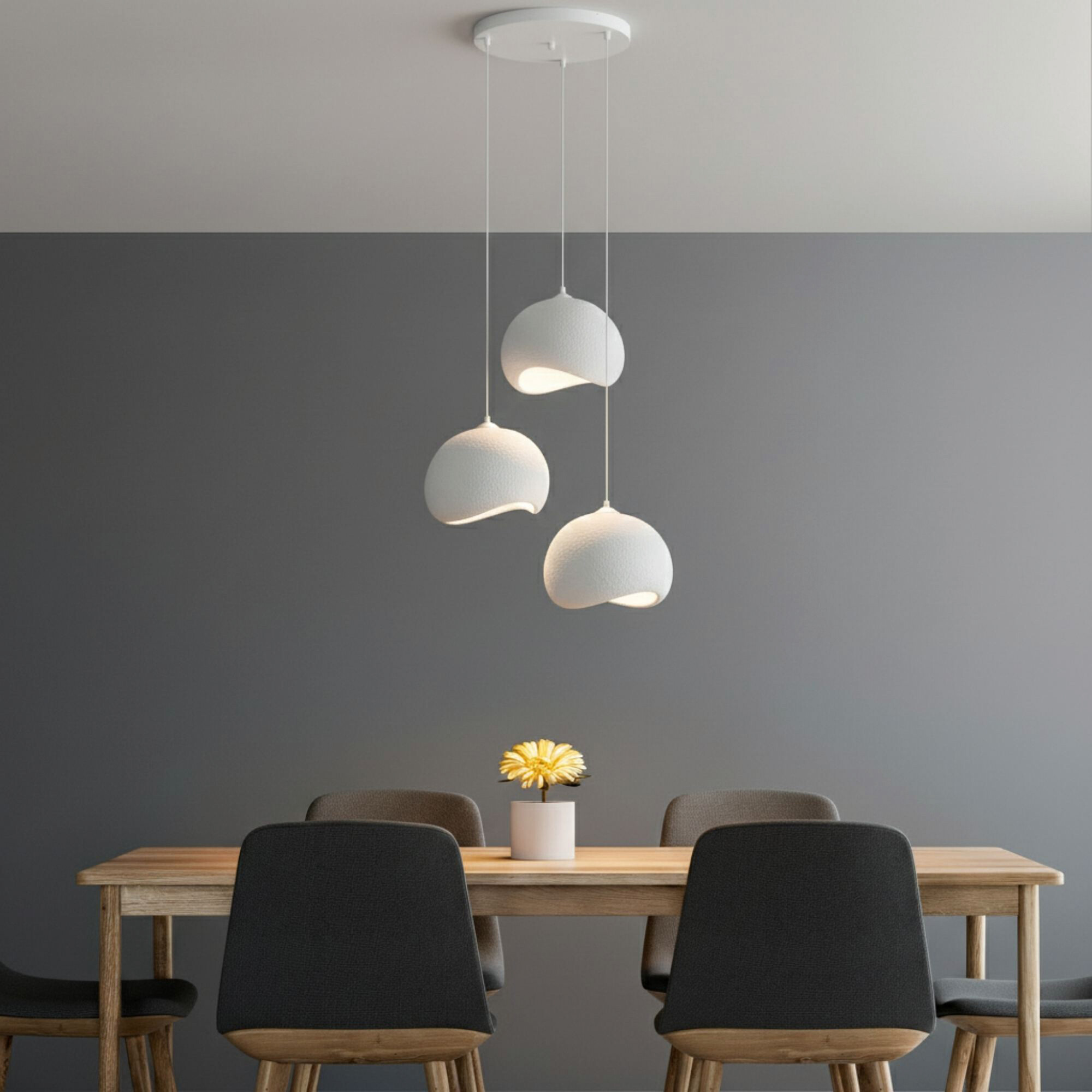 Opviq Pendelleuchte Yontu-15853 weiß Polyester-Mischgewebe Metall B/H/L: ca. 29x120x34 cm E27 3 Brennstellen