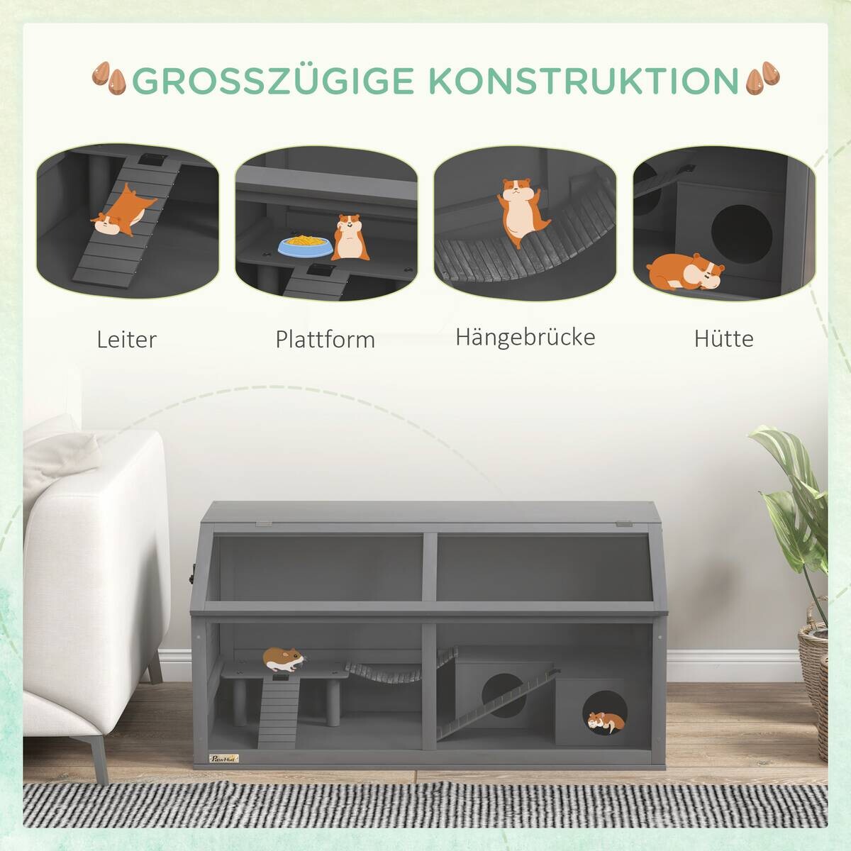 PawHut Tier-Zubehör dunkelgrau Edelstahl B/H/L: ca. 52x100x50 cm