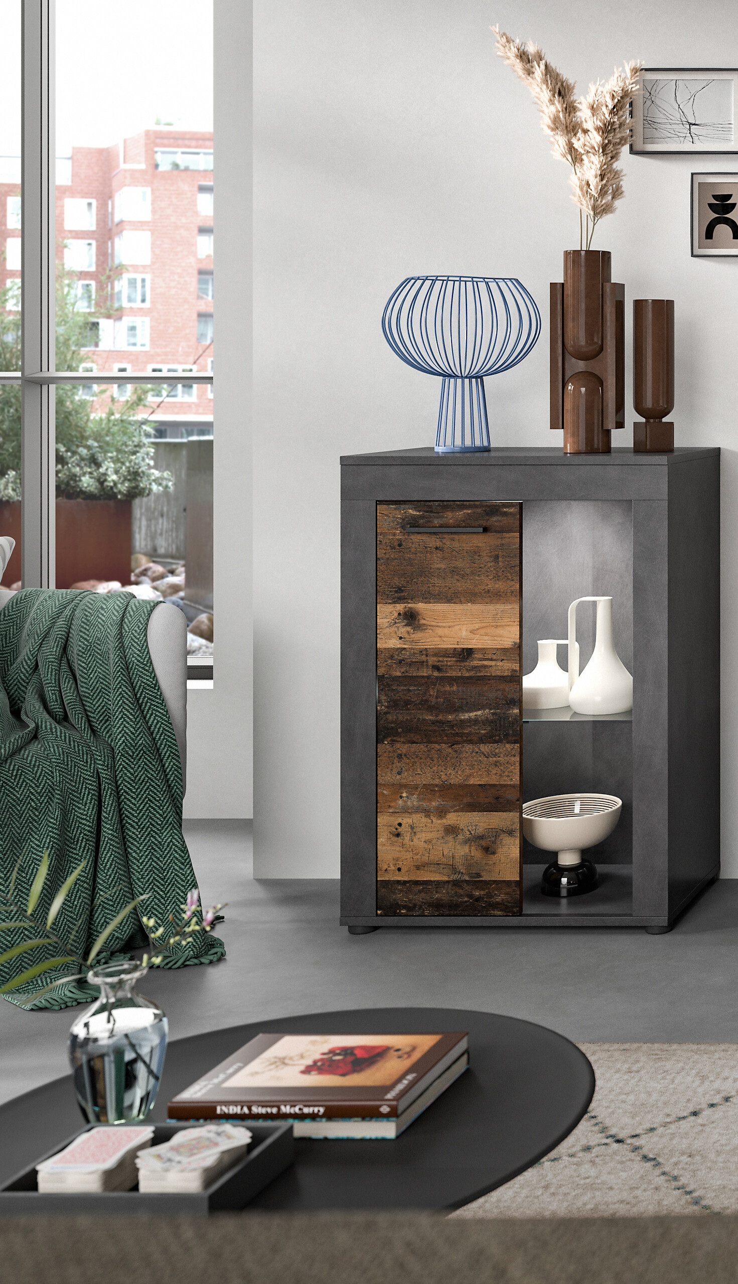 Vitrine Jam Matera Nachbildung Old Wood Nachbildung B/H/T: ca. 86x60x35 cm